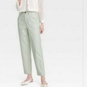 High-Rise Faux Leather Ankle Trousers - A New Day Light Sage Green